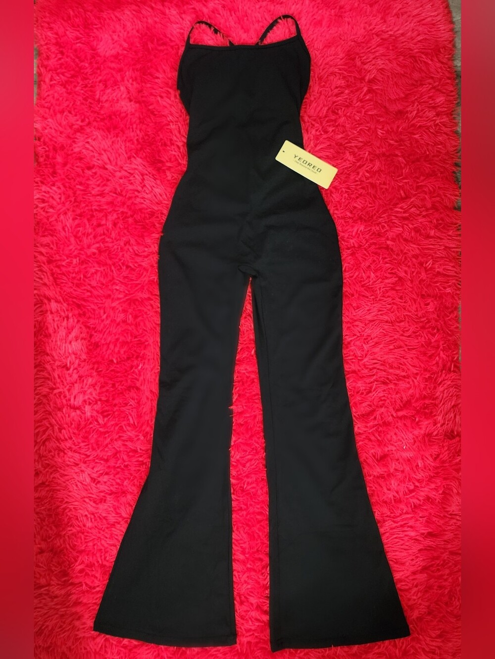 YEOREO Women Strappy Flare Jumpsuits Sexy V-Back Scrunch Butt Romper